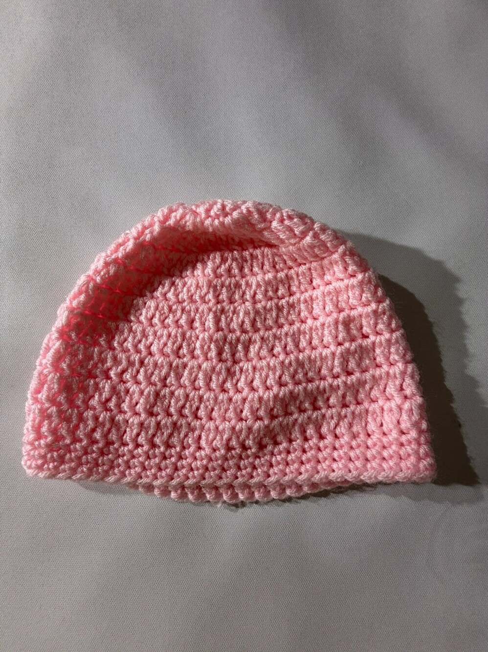 Baby Pink Crochet Knit Beanie Hat Handmade Newborn Infant Winter Warm